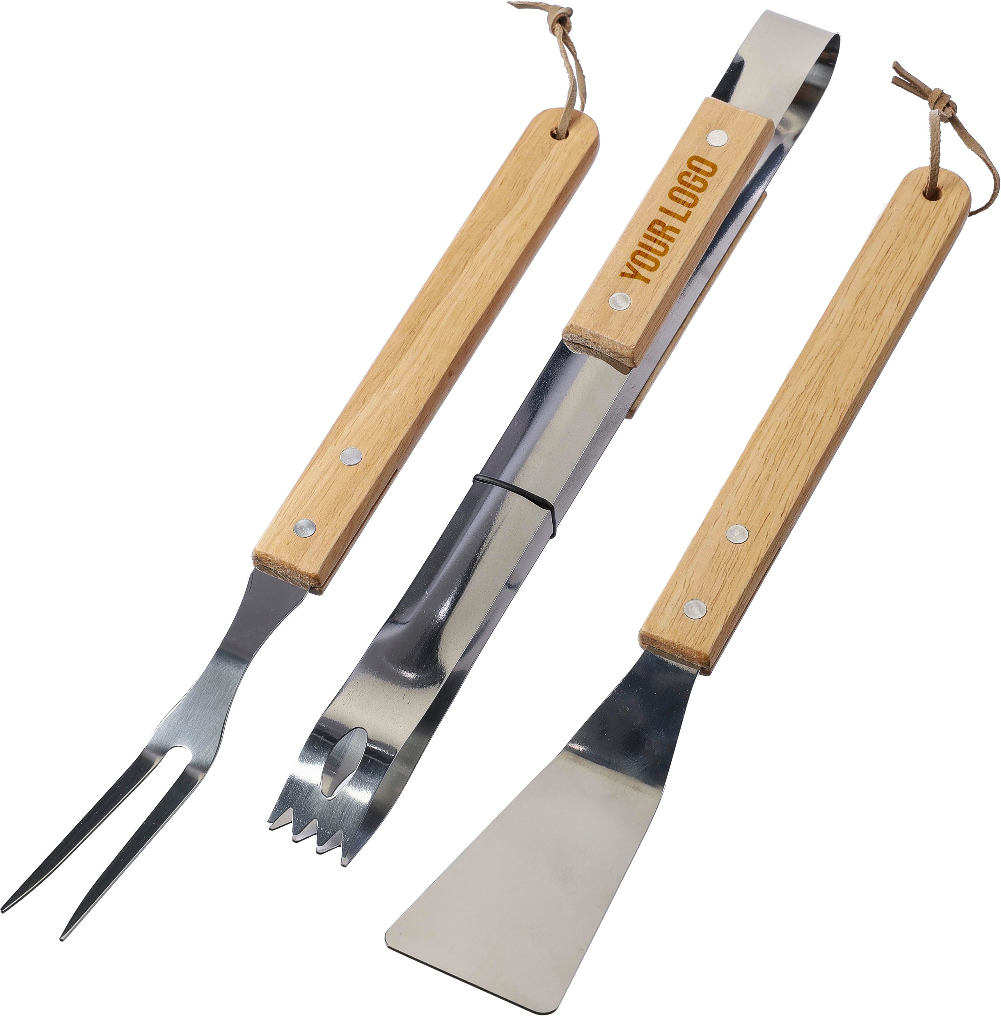 Barbecueset Kaitlyn | Rvs | 3 st | Houten handvatten thumbnail