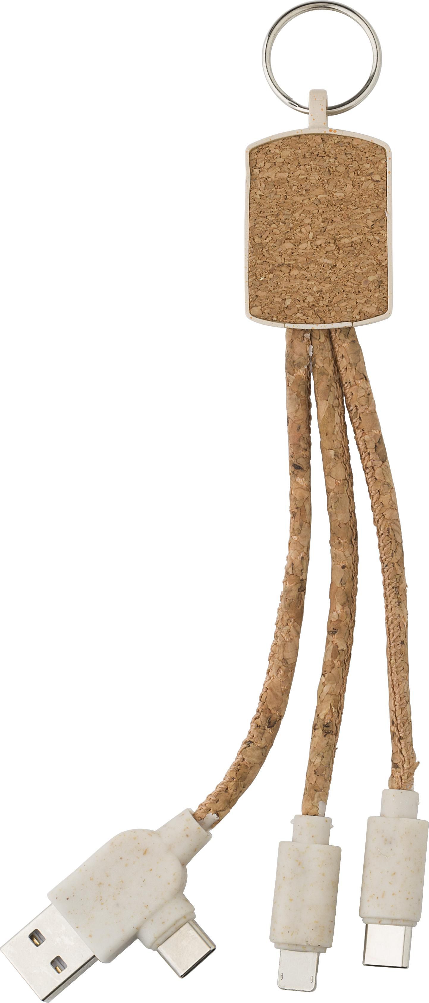Oplaadkabel Landry | Sleutelhanger | Kurk bruin