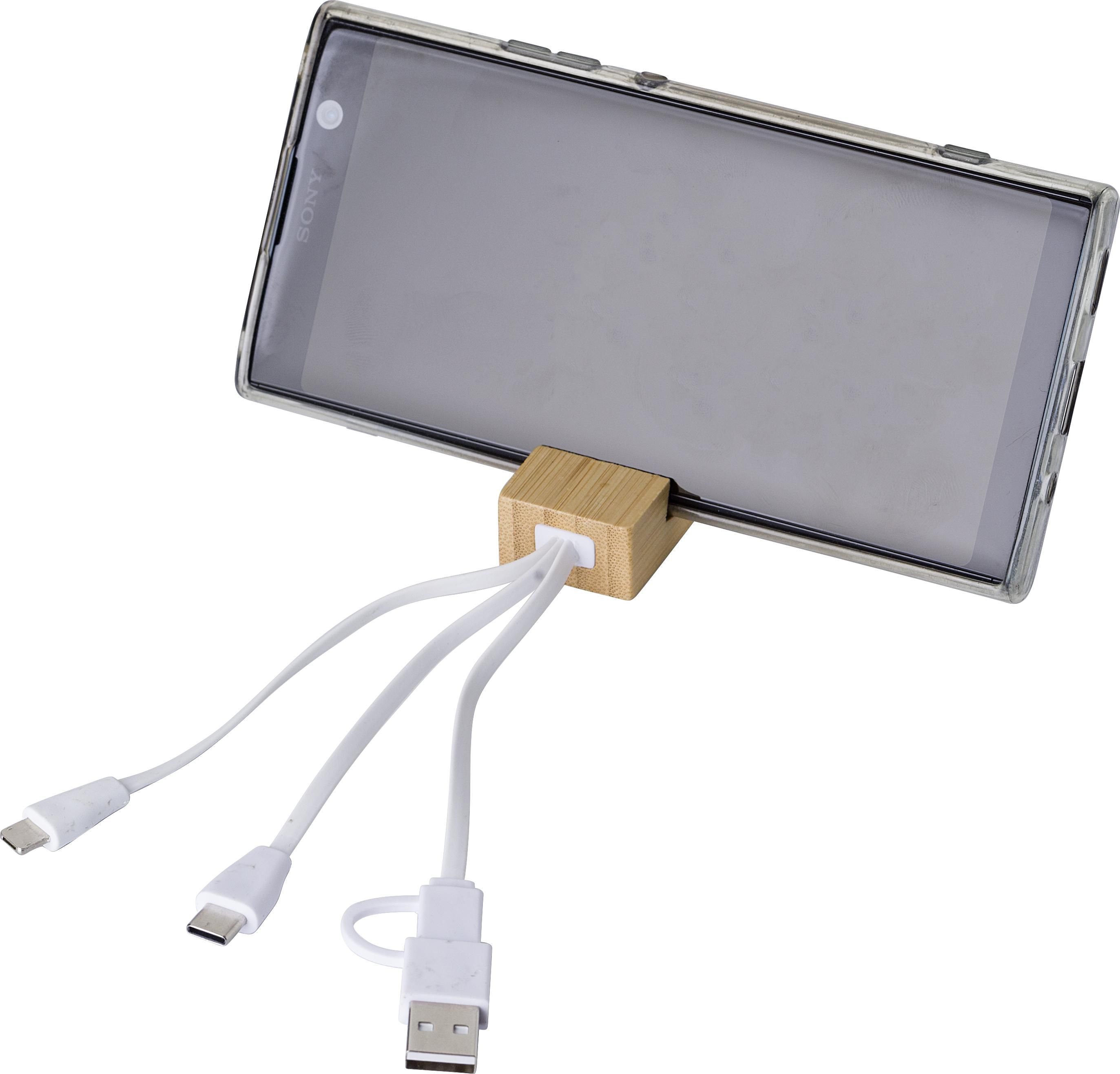 Sleutelhanger met oplaadkabels Sutton | Bamboe | Telefoonstandaard thumbnail