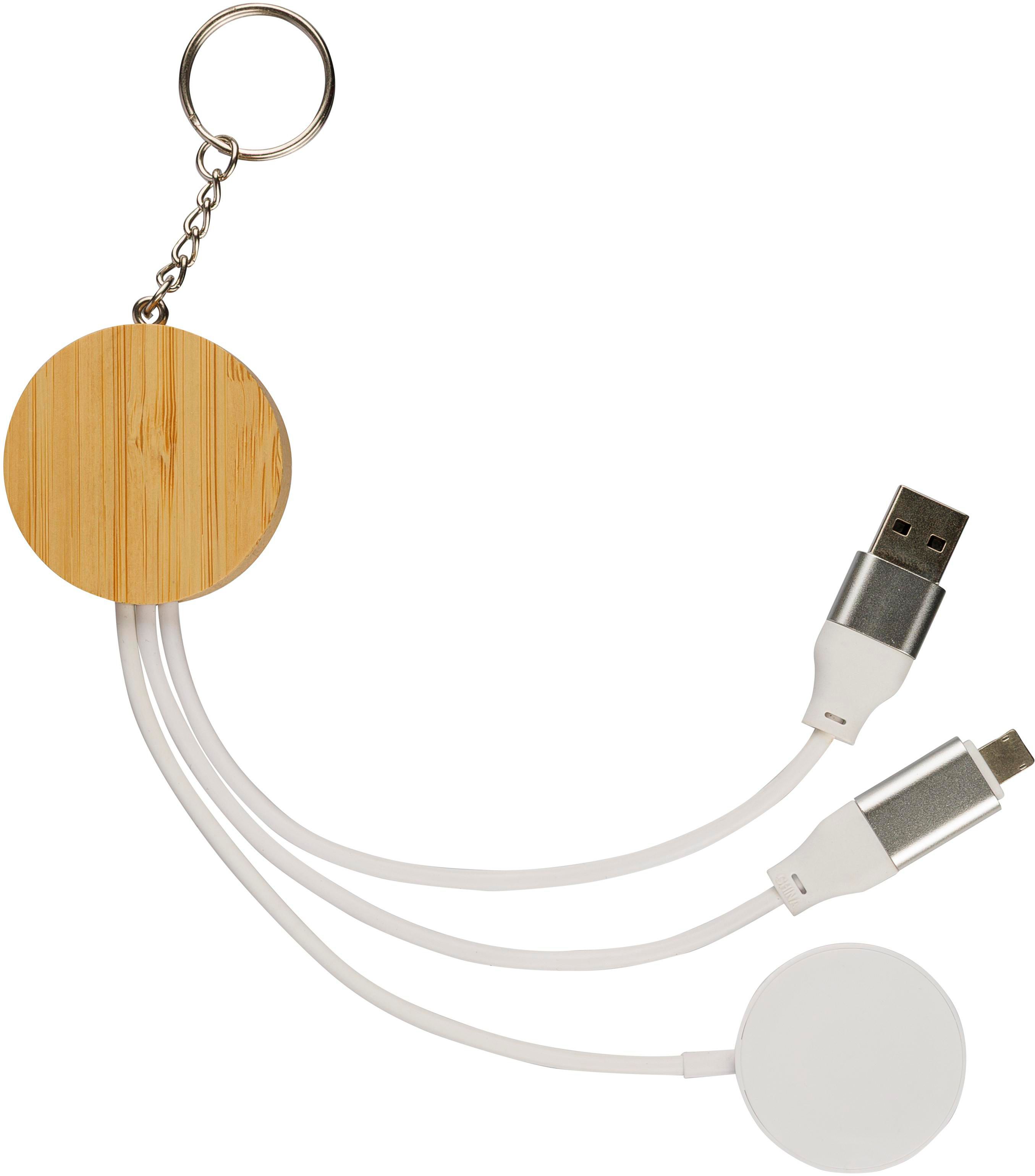 Sleutelhanger met oplaadkabels Mei | Bamboe | Met smartwatchlader bruin