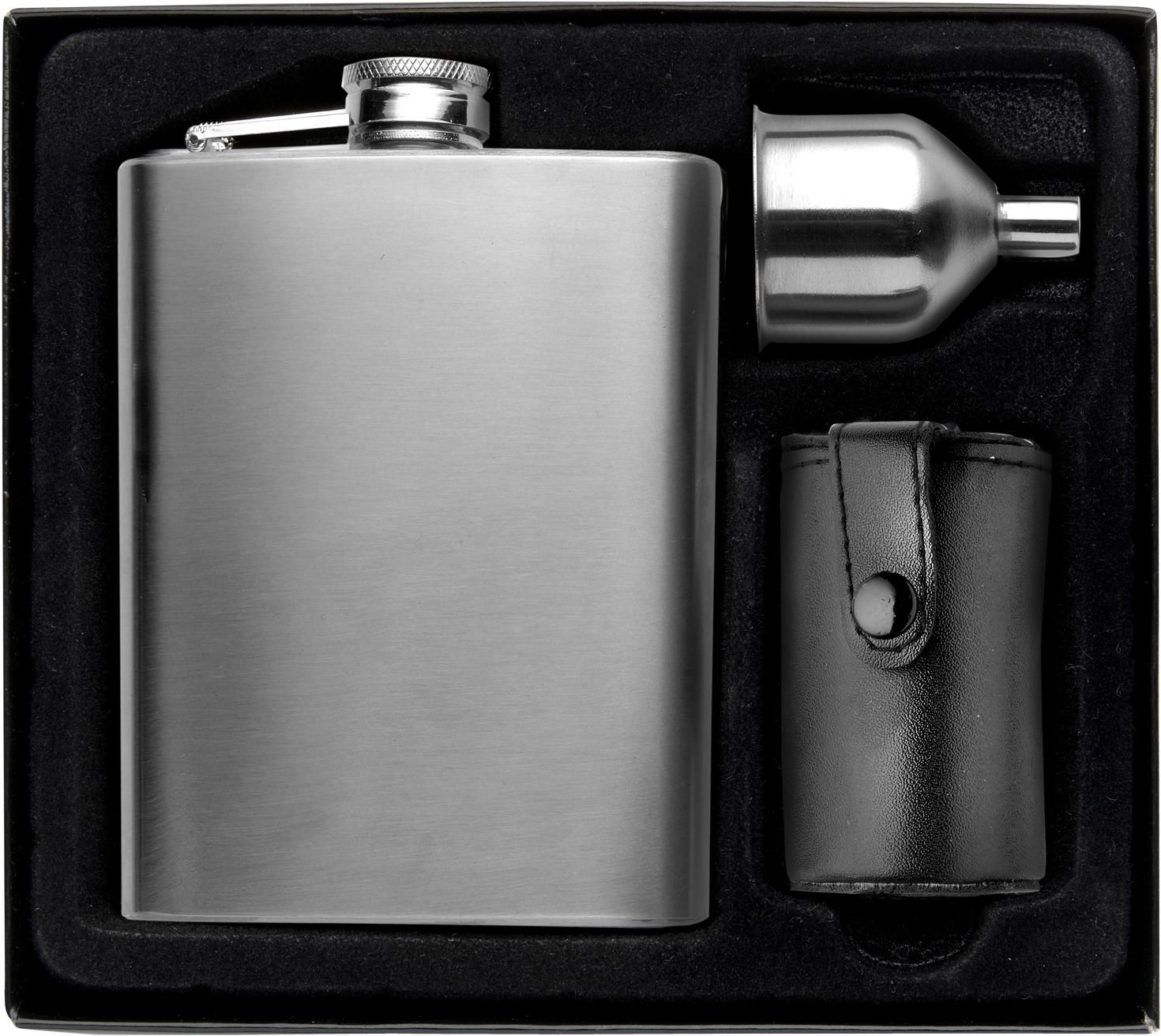 Heupflaconset Brittany | Rvs 304 | 220 ml | 4 bekers zilver